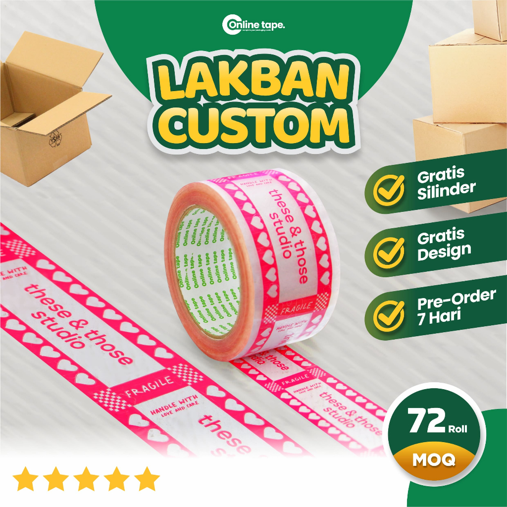 Cetak Lakban Custom Printing 48 mm 100 YARD 1 Warna 72 Roll / Custom lakban isolasi brand logo / onl
