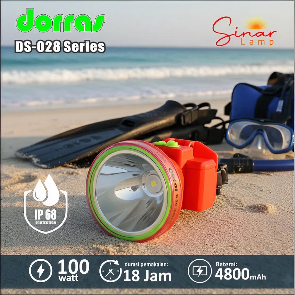 Senter Kepala Selam Waterproof Dorras DS 028 100Watt Charger Jack Angka 8