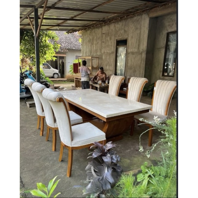 MEJA MAKAN MARMER, MEJA MAKAN MINIMALIS KURSI 6, MEJA MAKAN MARMER KURSI 6