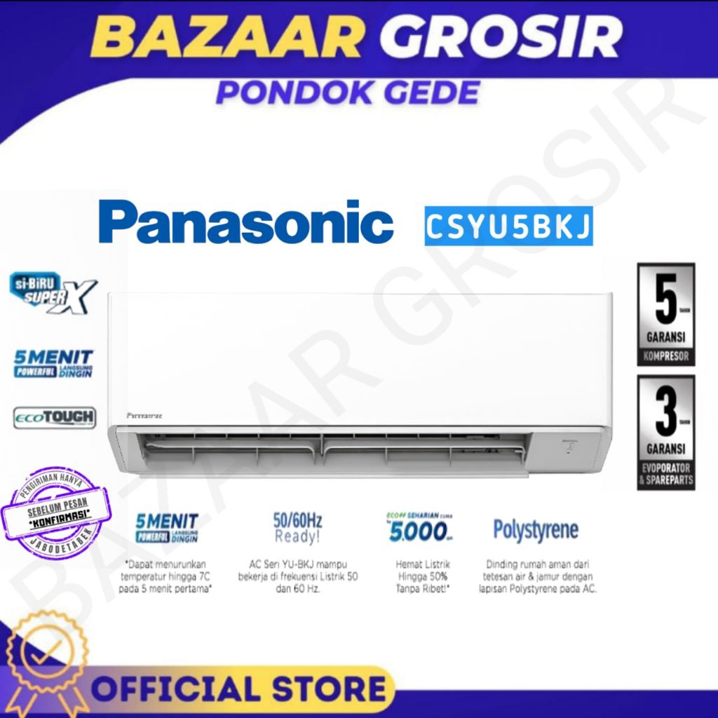 AC PANASONIC CS - YU5BKJ AC SPLITE  STANDARD INVERTER R-32 0.5PK - CS/CU-YU5BKJ / AC PANASONIC CS - 