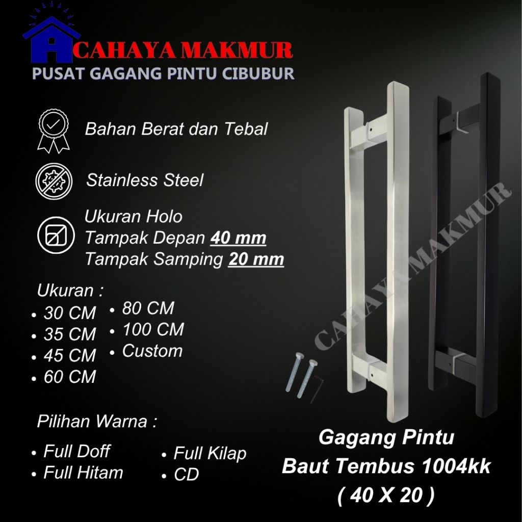 Handle Hendel Pegangan Gagang Tarikan Pintu Kayu Kaca Alumunium Stainless Minimalis Full Hitam Stain