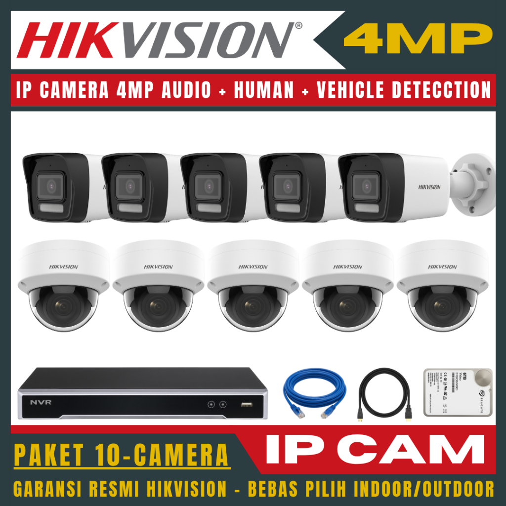 HIKVISION IP CAMERA 4MP PAKET 16 CHANNEL 10 KAMERA