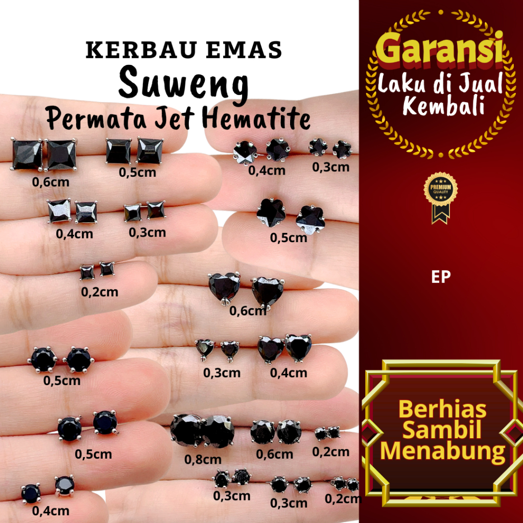 S 1017 Kerbau Emas Suweng Permata Jet Hematite Warna Emas Putih