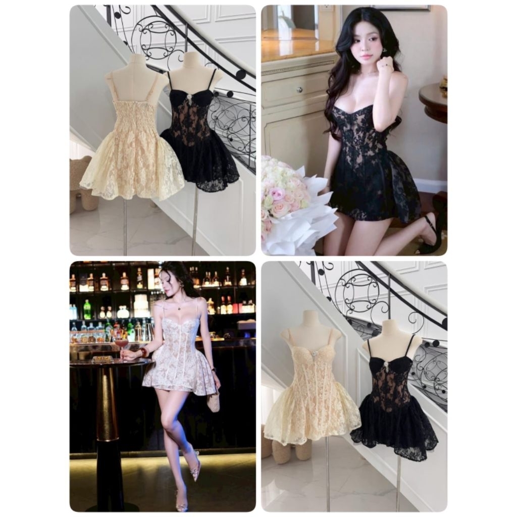 Elxie - 634 CS / dress  party brukat sexy / Dress Mini premium bkk / Dress mini new style waist eleg