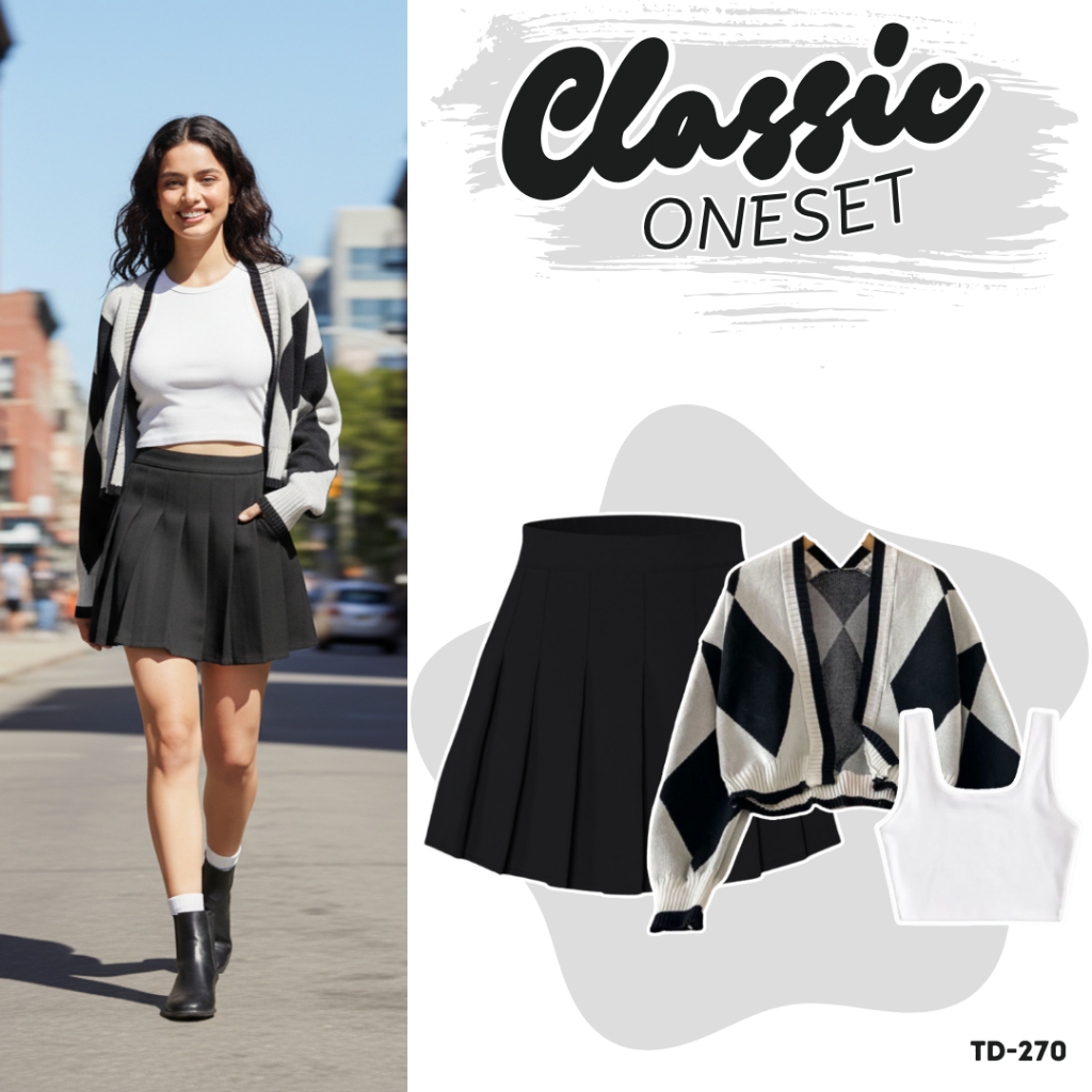 Setelan Wanita Korean Kekinian Dilengkapi Dengan [ Cardigan Lengan Panjang + Tank Top + Rok Pendek ]