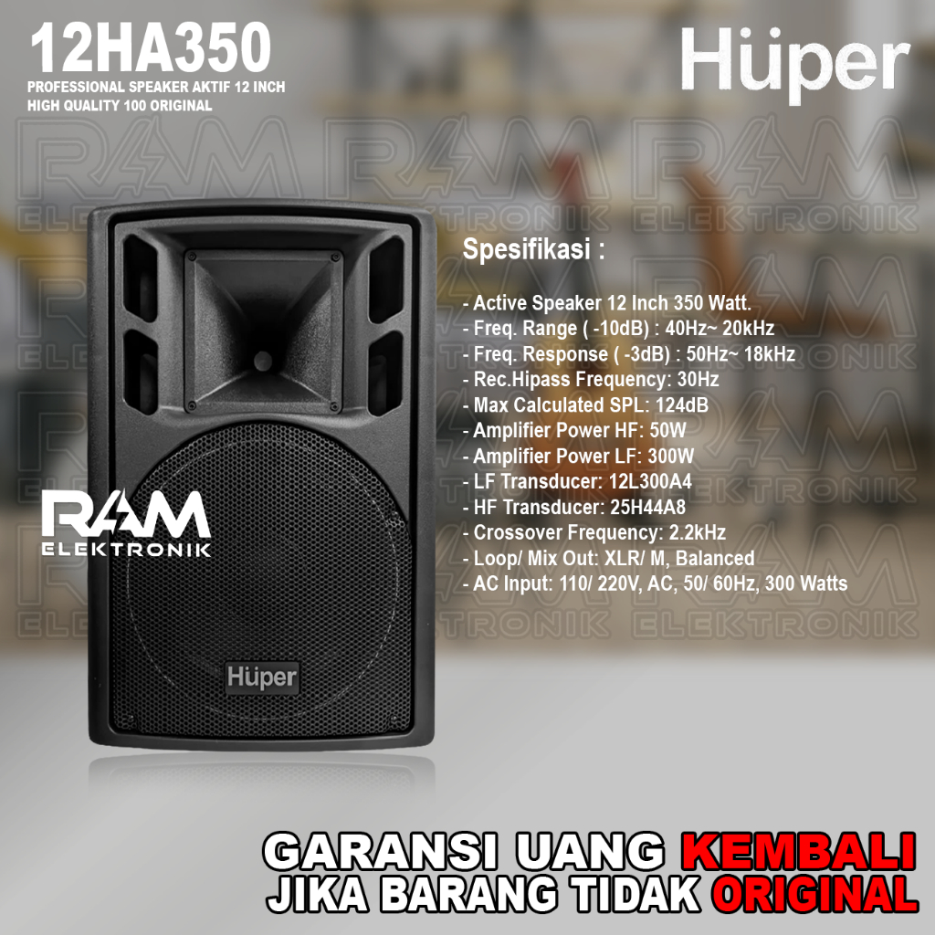 Speaker Aktif 12 Inch HUPER 12HA350 | 12 HA350 | 12 HA 350 Original Harga 1 Unit
