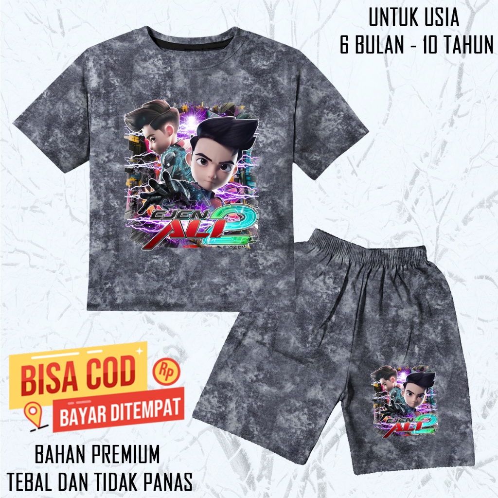 setelan kaos baju anak lengan pendek umur 6 bulan - 10 tahun motif blok ejen ali bahan katun premium