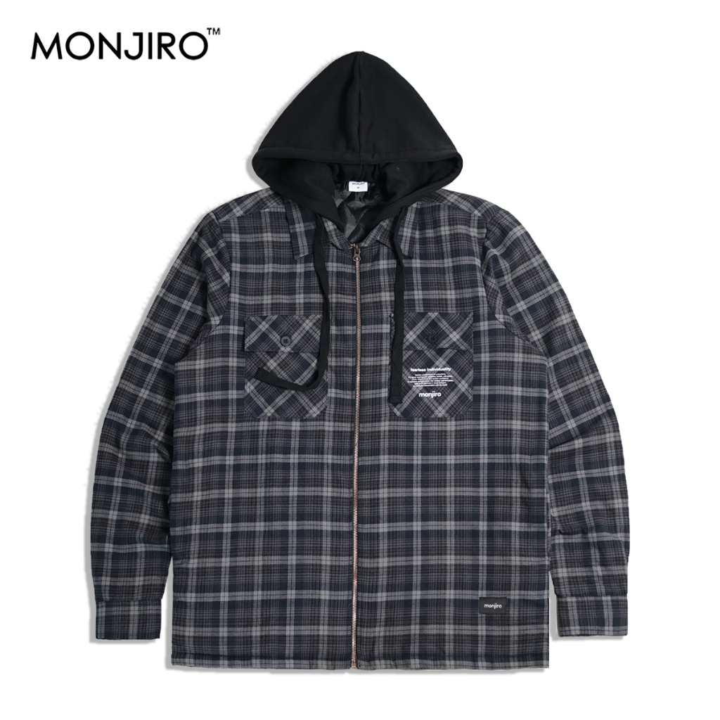 Monjiro - Borgin - Kemeja Flannel hoodie - Shirt Oversize Long Sleveed Pria - Hem Lengan Panjang