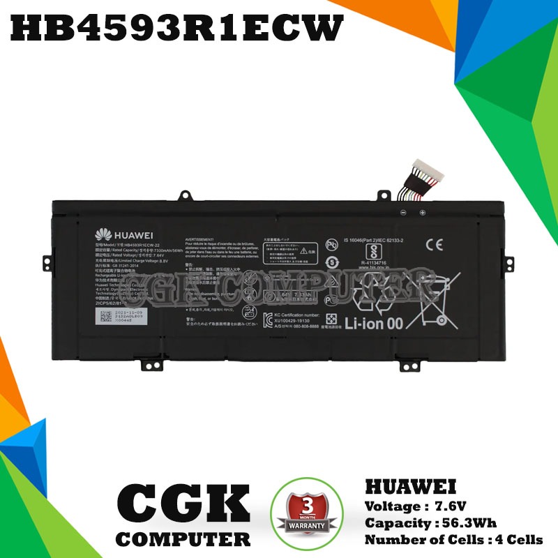 Baterai Laptop Huawei Matebook 14 KPR-W19 MAGICBOOK I5 8250U HB4593R1ECW