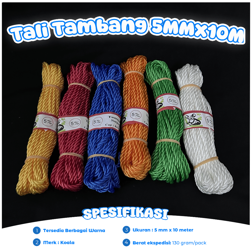 Tali Tambang KOALA 5 mm / Tali Nylon / Tambang Nilon / Tali Tambang Plastik [10 Meter]