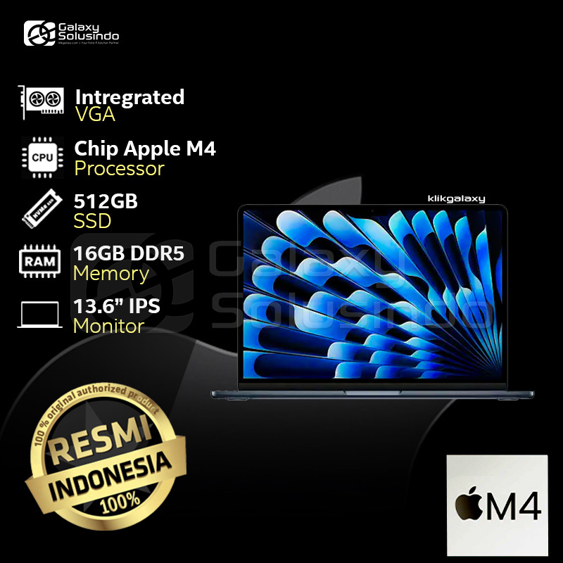 APPLE MacBook Air M4 Chip 2024 13 Inch 512GB SSD 16GB RAM - Midnight Notebook Laptop - GK