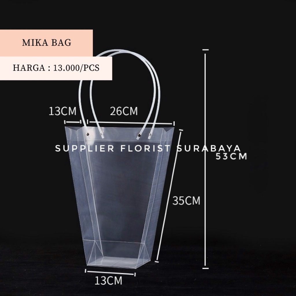 [MIKA BAG TRANSPARAN] MIKA BAG SEDANG 26 X 13 X 35CM PAPER BAG BUKET BUNGA PLASTIK TOTEBAG TRANSPARA