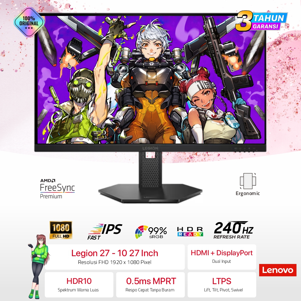 Monitor Lenovo Legion 27-10 27" FHD IPS 240Hz | Lenovo Legion 24-10 24" 240Hz IPS FHD Freesync