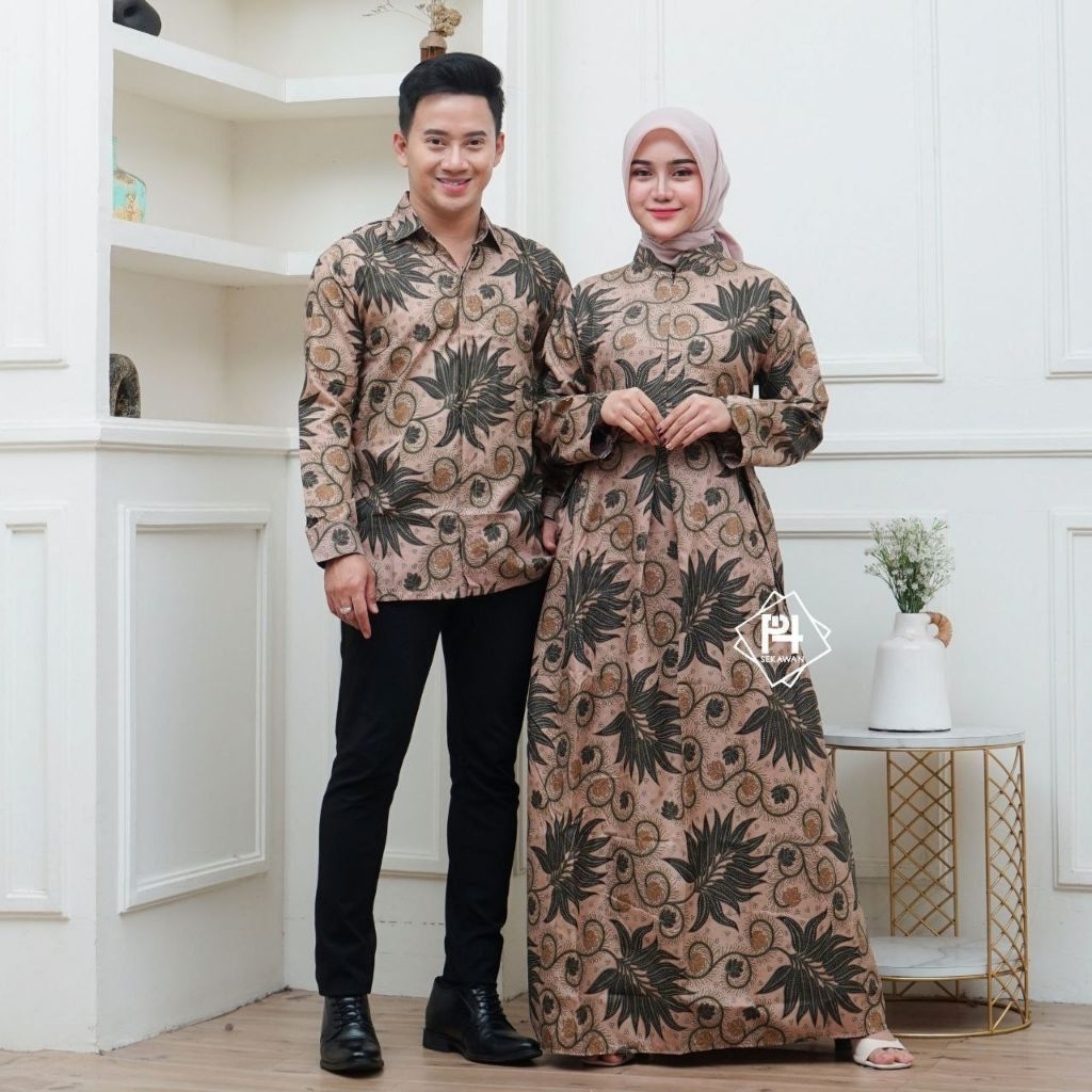 [hyrabatik] Baju Couple Gamis Model Couple Pasangan Batik Gamis Baju Pasangan Batik Suami Istri