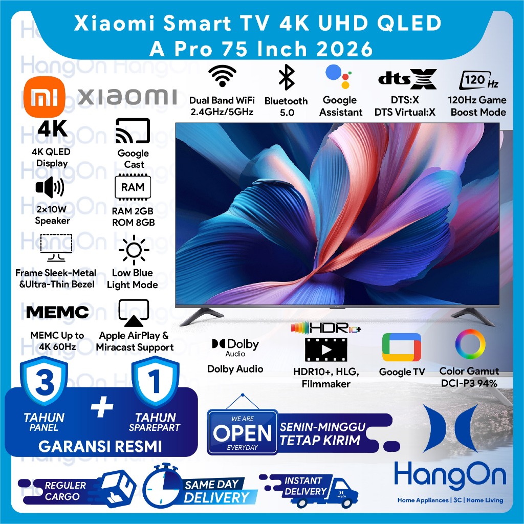 [INSTAN] Xiaomi TV A Pro 75 Inch 2026 GoogleTV 4K UHD QLED MEMC 60Hz Xiaomi Sound Dolby Audio DTSX D