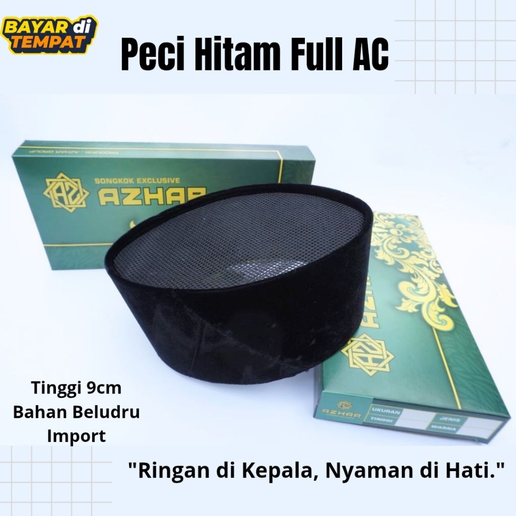 Peci  Hitam Full AC /Kopiah Hitam Jaring/Songkok Hitam Jaring
