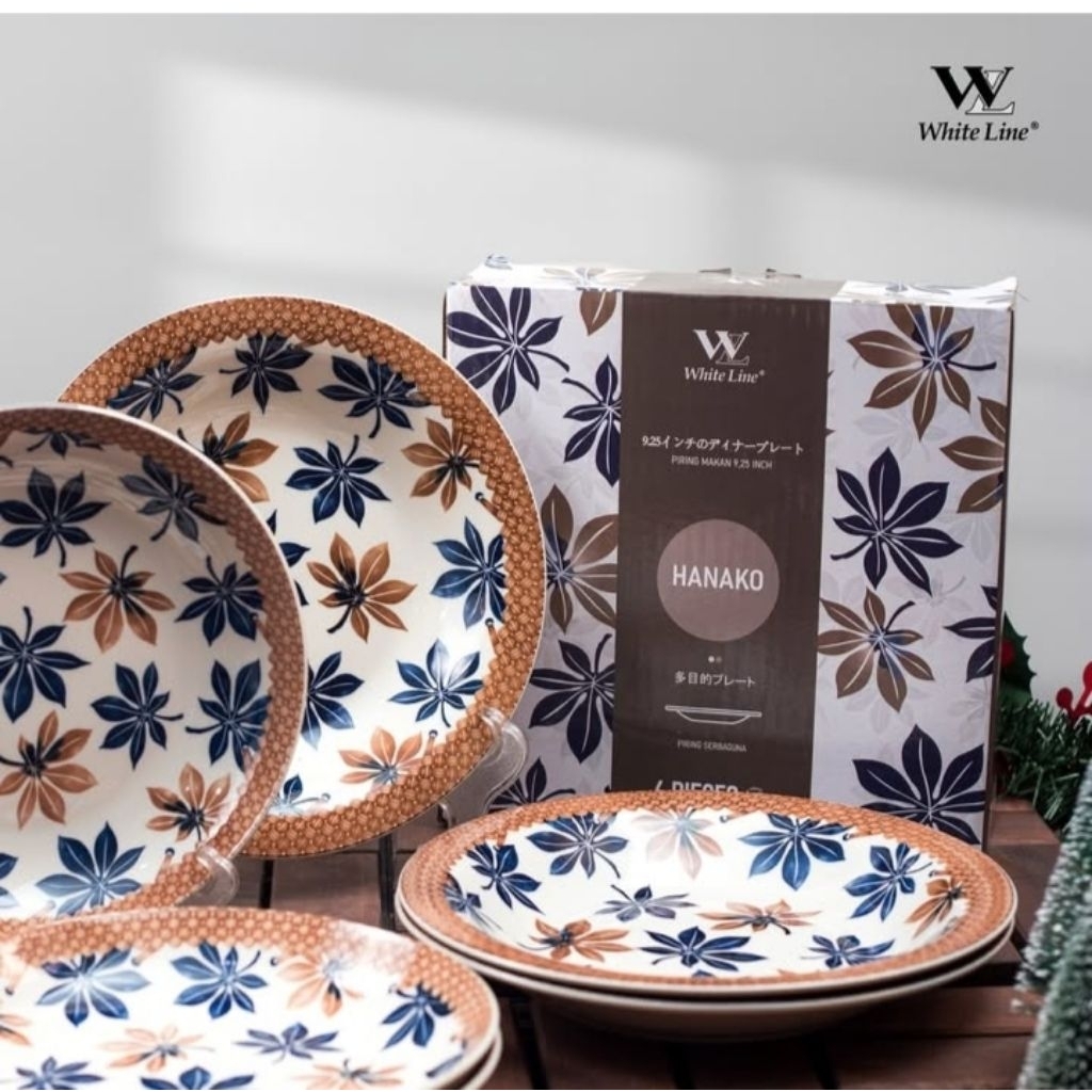 Mms white line piring keramik motif set 6 pcs 9,25 inchi - 1350