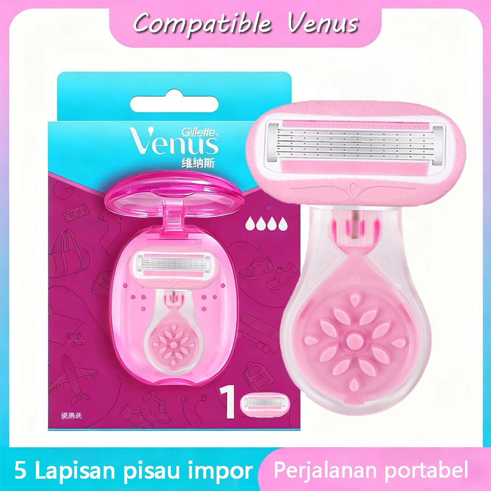 Pisau cukur portabel wanita, pisau cukur 5 lapisan yang kompatibel dengan Gillette VENUS, tepi pelum