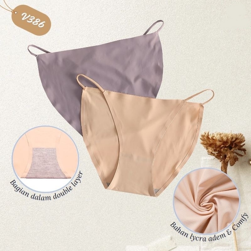 CD Wanita V386 Celana Dalam Seamless Lycra Tebal - Model Bikini Panties Tali Spaghetti PREMIUM