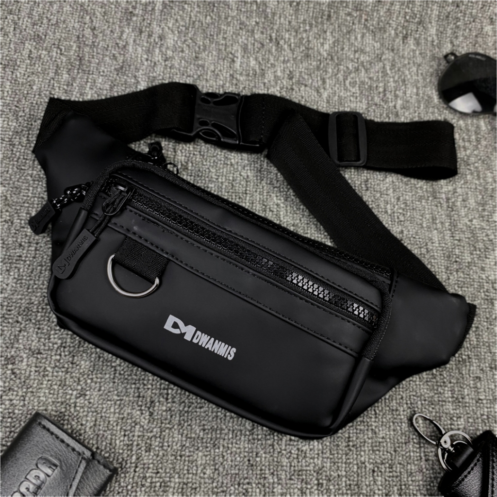 Waistbag Pria Waterproof Premium || Slingbag Original DM || Tas Selempang Pria 3 Kantong Minimalis