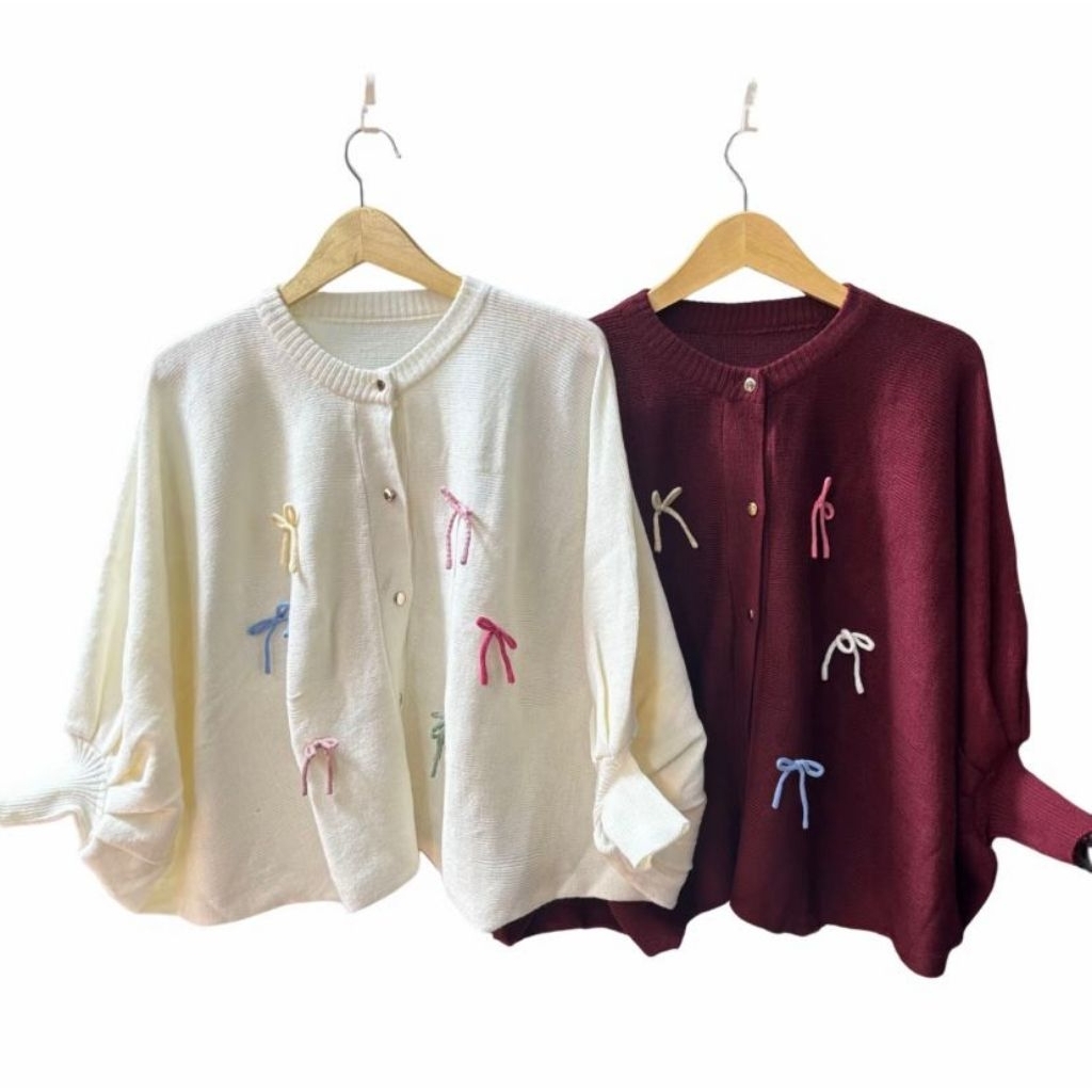 Cardigan Rajut Batwing Wanita Jumbo Pita Lengan Balon