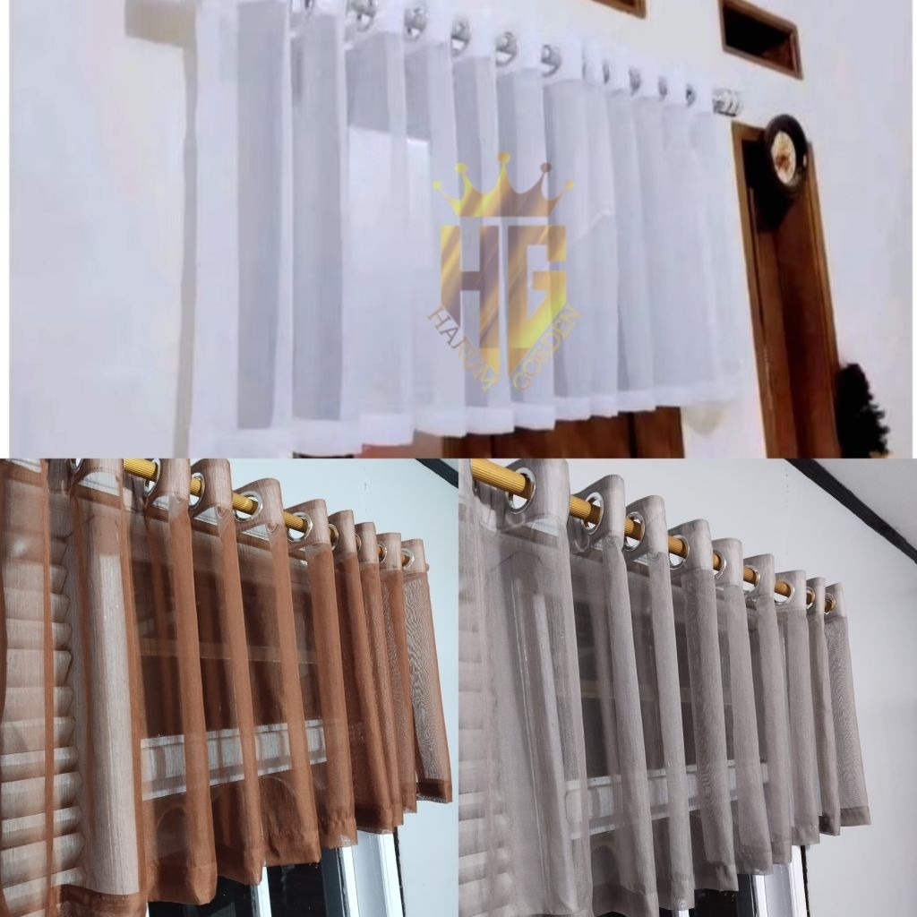 Vitrase Gorden Jendela Minimalis | Tirai Tipis Transparan Warna Coklat Model Cincin/Ring Modern
