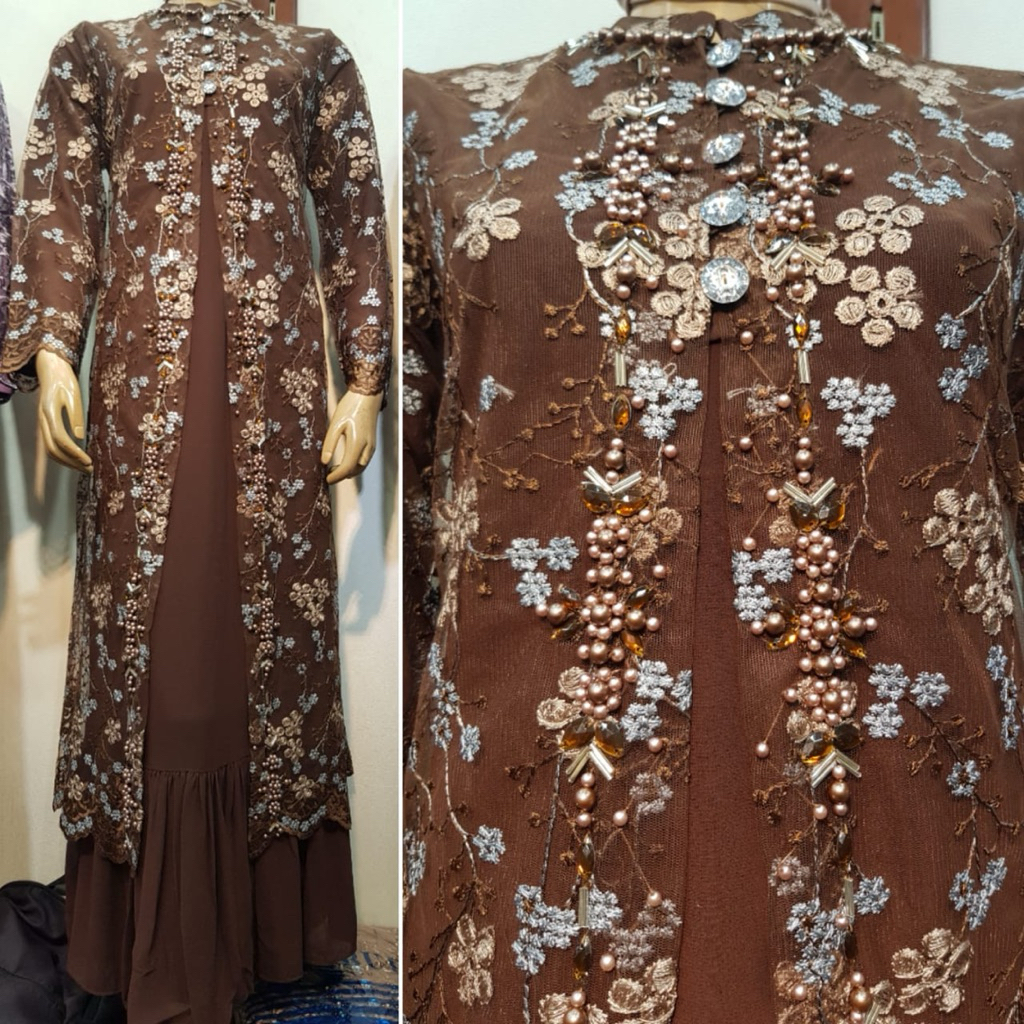 Gamis Cardigan TULLE TUTON PAYET // Gamis Kondangan Hajatan Gamis Lebaran