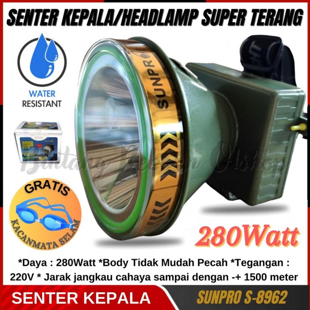 Senter Kepala Selam 280W Sunpro LCD Indikator Cahaya Putih S 8962