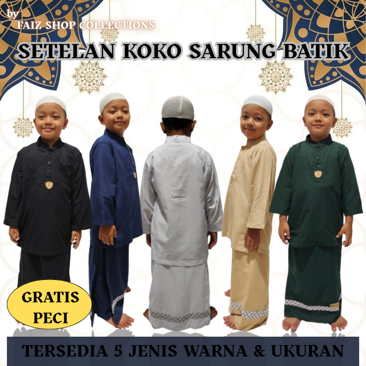 Baju Sarceko | Setelan Koko Sarung Batik Anak | Sarung Celana Koko Muslim | Baju Koko Sarung (FREE P