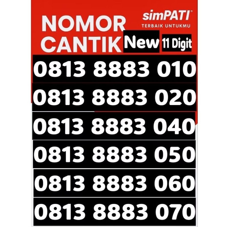 Kartu Perdana Nomor Cantik Telkomsel 11 digit 8888 Nomor Cantik Simpati 11 digit 888