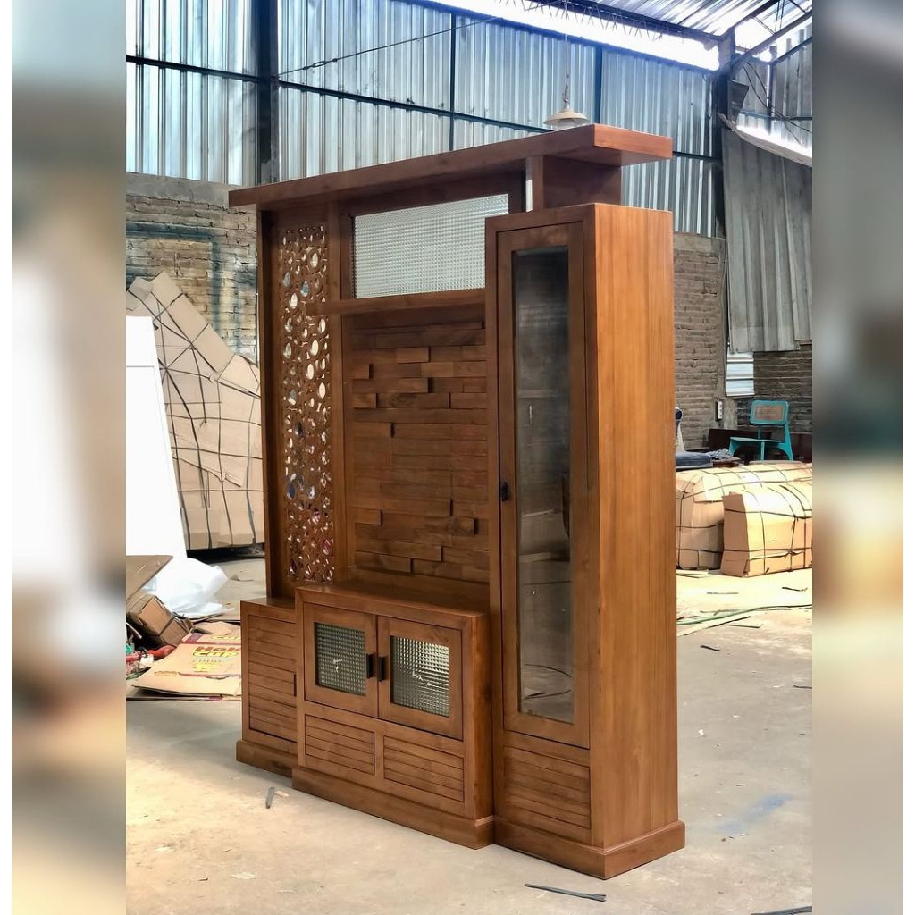 bufet partisi kayu jati, bufet penyekat ruangan kayu jati