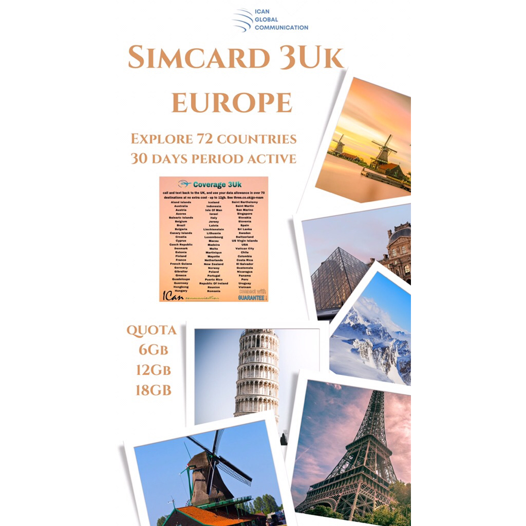 Sim Card 3 UK Europe - Simcard Eropa - Kartu Data Simcard Internet Eropa