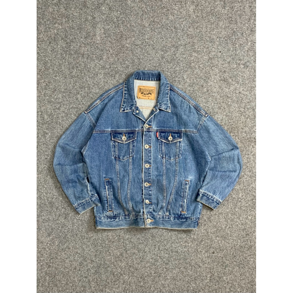 Rodeo Crown Denim Blue Colour Trucker Jacket Full Emboss
