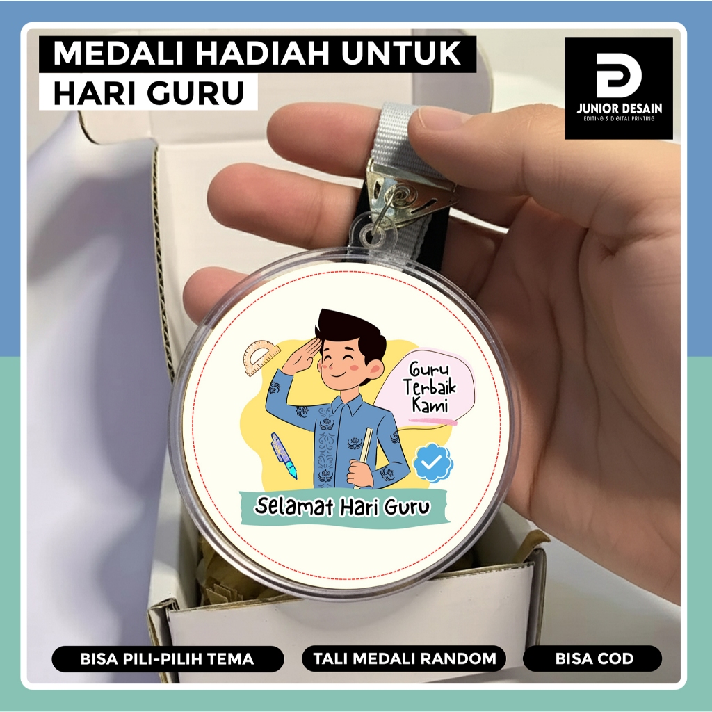 Medali Hari Guru Animasi 2 Sisi/ Medali Custom Akrilik Kado Hari Guru / Mendali Best Teacher