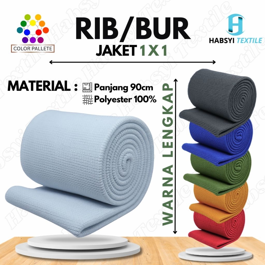 Kain Rib Jaket/Bur Jaket Boomber Varsity Rajut 1x1 Polyester Polos Tebal Elastis Premium