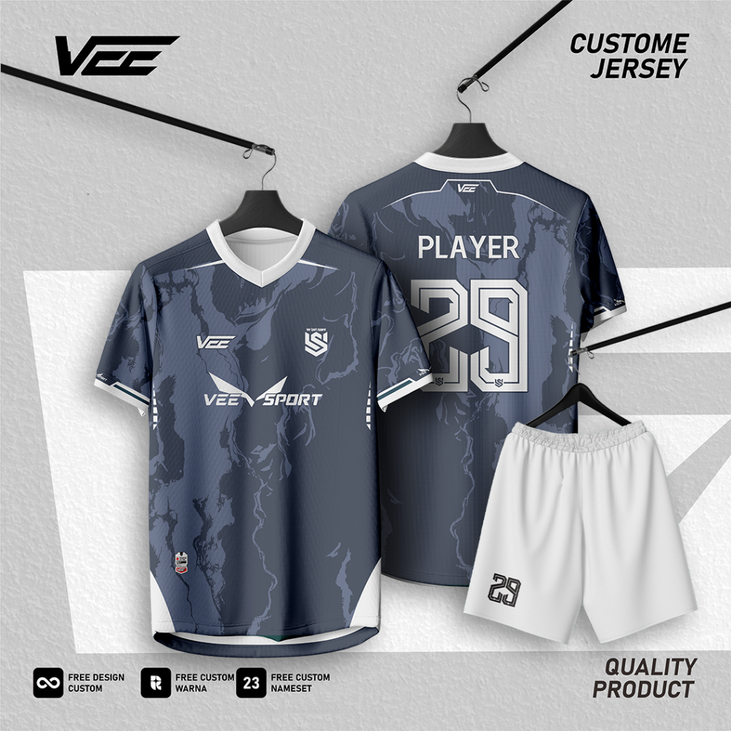 Jersey Baju Bola Dan Futsal Full Printing Custom Nama Nomor Dan Logo Warna Abu Abu Putih