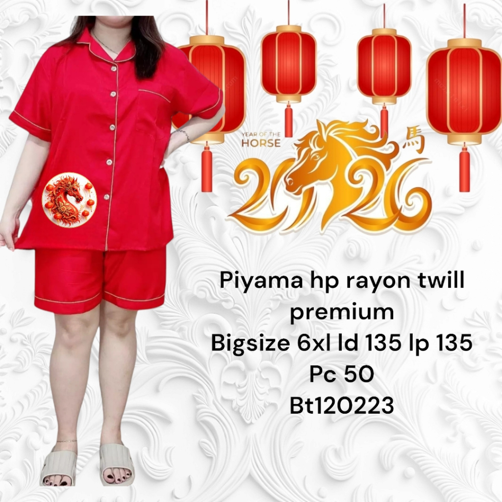 Piyama Wanita Edisi Imlek Size Jumbo / Piyama Wanita Terbaru 5xl Celana Pendek / Baju Tidur Imlek Ju