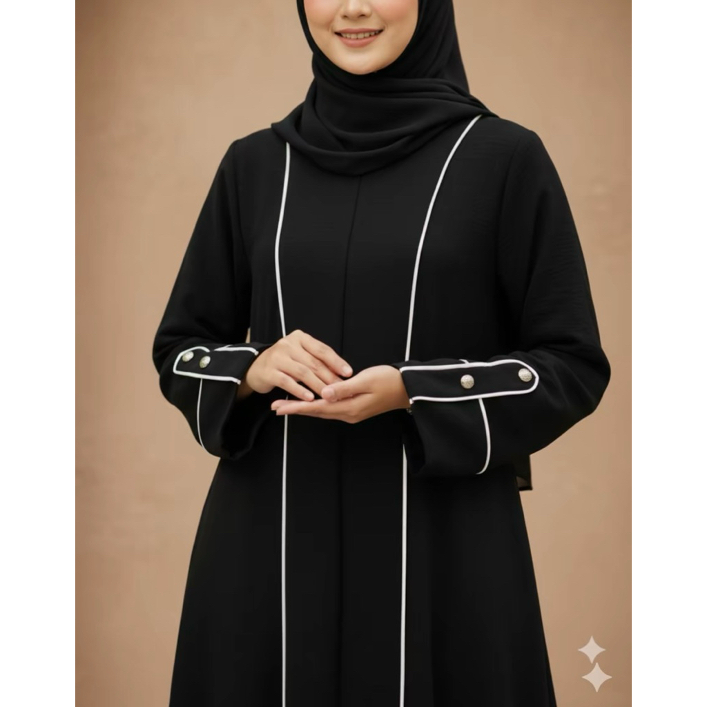 Abaya Nancy Polos lis putih jetblack saudi hitam pekat cantik dress syari dewasa remaja mewah umroh