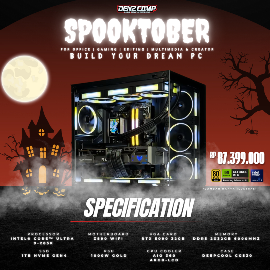 SPOOKTOBER PC GAMING - INTEL CORE ULTRA 9 285K | RTX 5090 32GB | DDR5 64GB | NVMe 1TB | AIO 360 LCD 