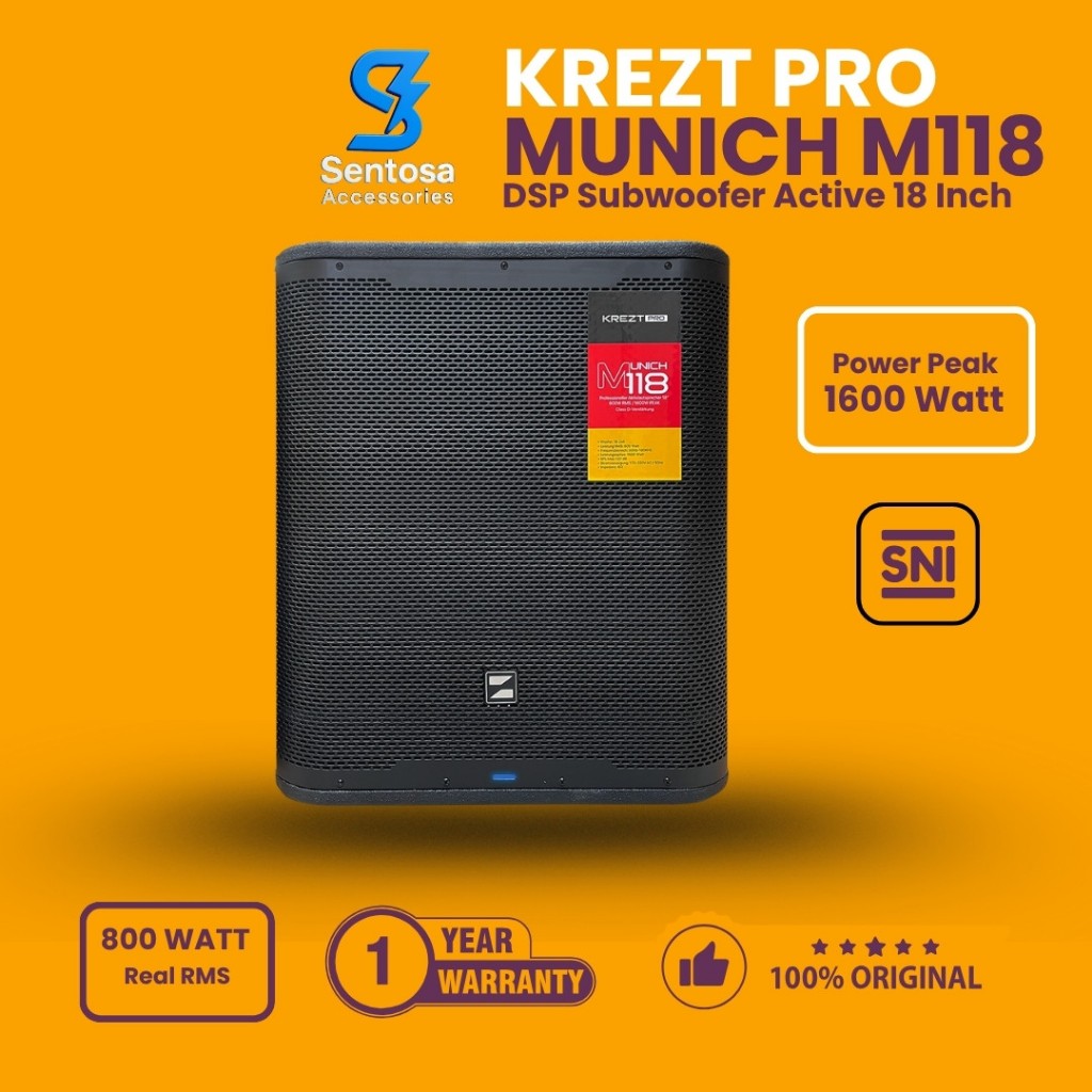 KREZT PRO Munich M118 Speaker Subwoofer Aktif 18 inch Bass Powerfull 1600W Peak RMS 800W