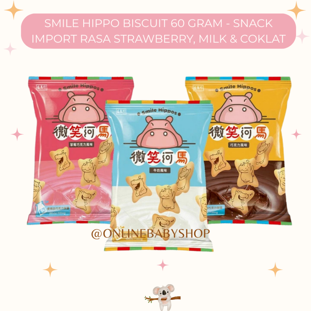 Smile Hippo Biscuit 60g / Strawberry / Coklat / Milk / Snack import Taiwan / Biskuit
