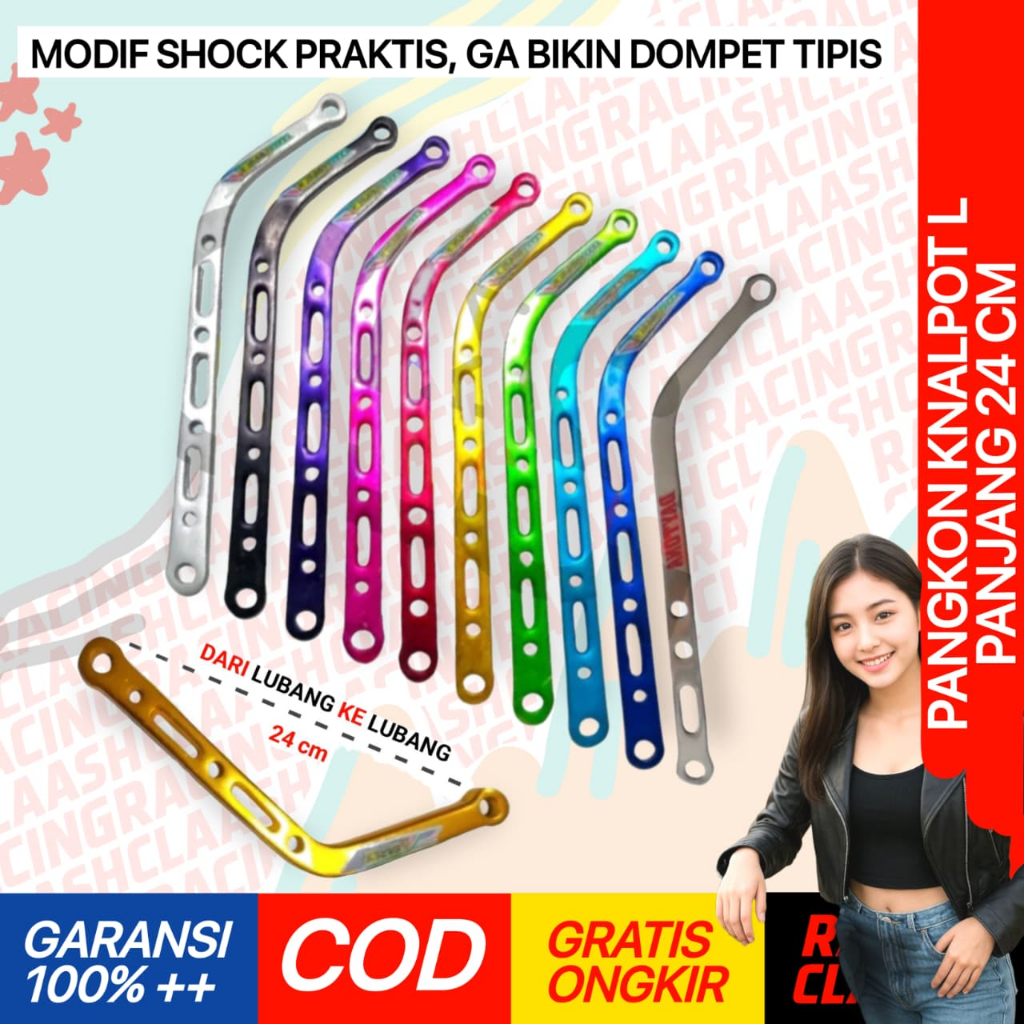 Racing Claash Pangkon Breket Knalpot L 24cm Dudukan Knalpot Racing L Almunium Cnc Motif Coak 24 cm