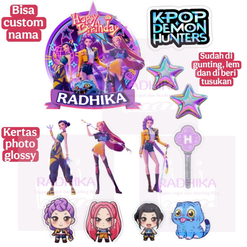 Topper Kpop Demon hunter / Saga boys custom nama Hiasan kue cake