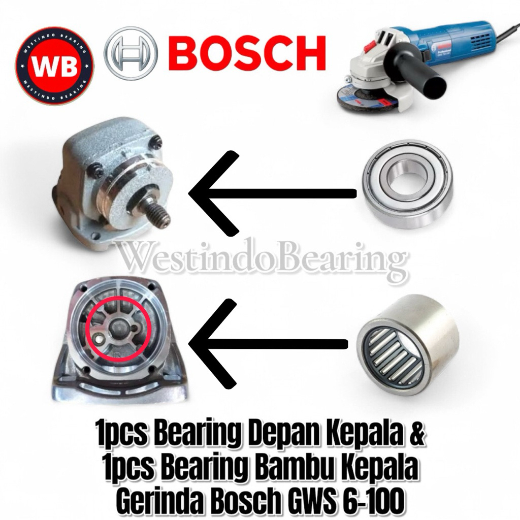 Bearing 2pcs Kepala Gerinda Bosch GWS 6100 Laher Bambu Laker Lahar Depan Belakang Spindle Kepala Mes