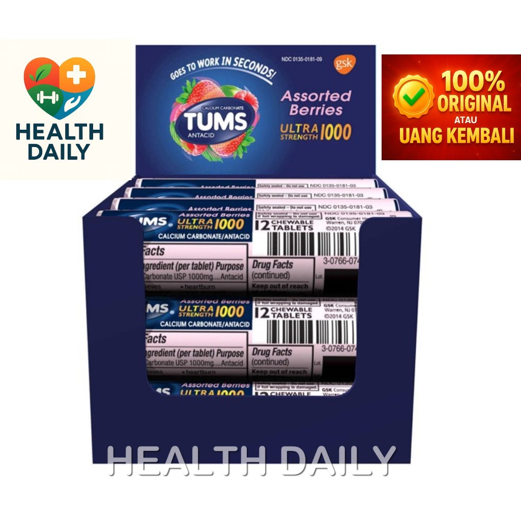 Tums Assorted Berries Ultra Strength 1000 Roll 12 Tablet