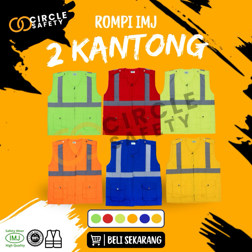 Vest Safety Proyek Rompi IMJ 2 Kantong Bahan American Drill All Size
