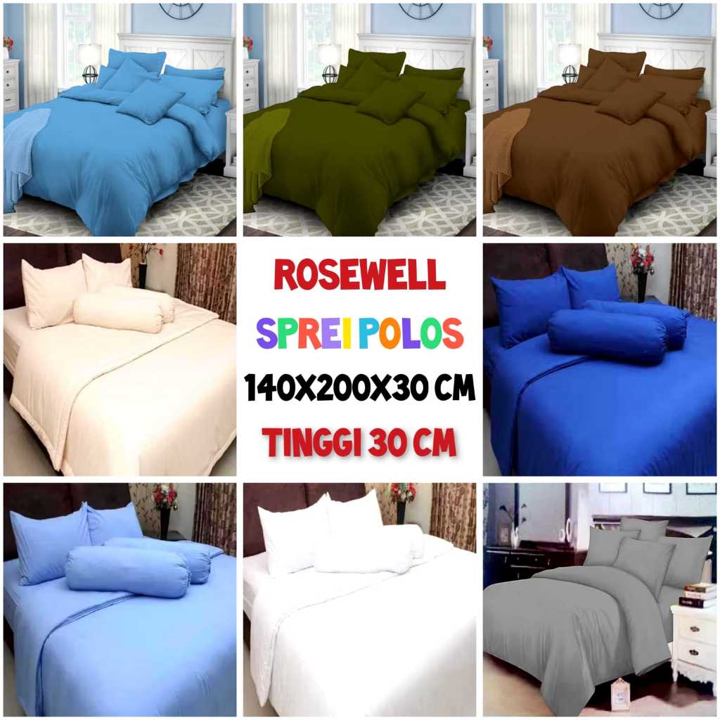 Rosewell Sprei Rosewell Polos T30 140x200x30 Tinggi 30 cm Bahan Microtex Disperse Halus Tidak Luntur