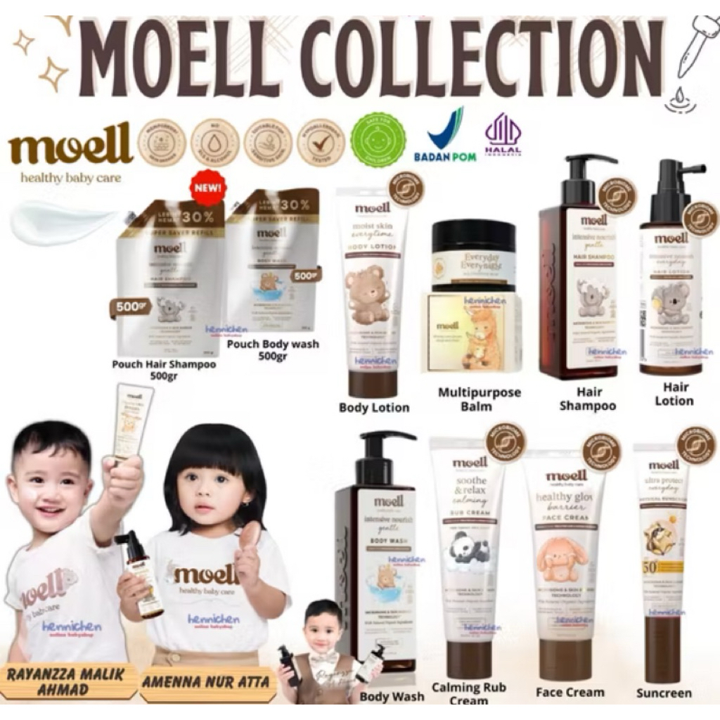 Ready Moell Original Moel Body Lotion 185gr  - Face Cream 40gr - Calming Rub Cream 50gr - Body Wash 