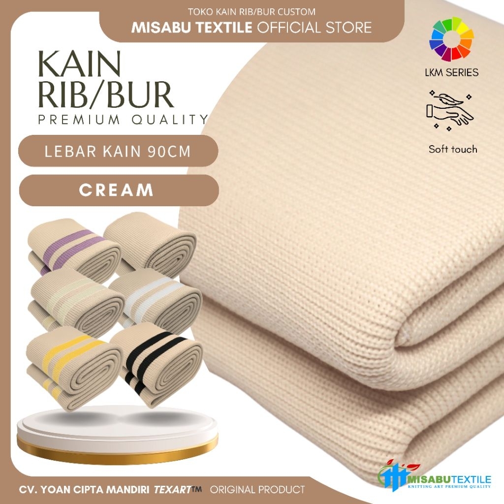 Kain rib bur jaket cream krem polyester rajut premium untuk kerah lengan dan pinggang jaket