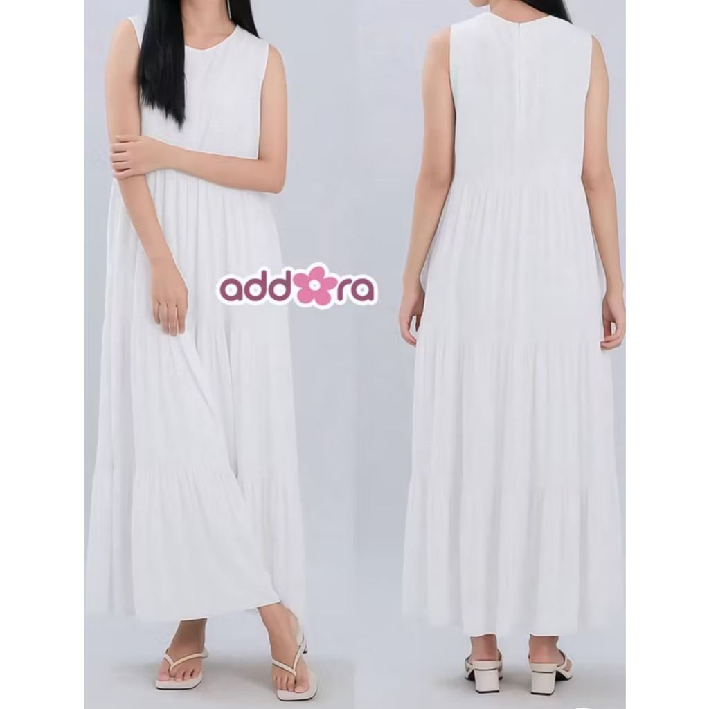 Inner Dress Rempel Gamis Wanita Tanpa Lengan Susun Kerut Rayon Twill Polos Perempuan Maxi Sleeveless